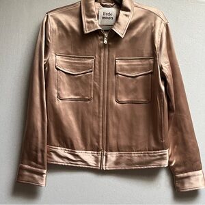 Little Moon Blush Satin Zip-Front Leather Jacket Sz XS